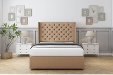 Sloomy Dior Latte Dumfries Divan Bed With Mattress No Drawers With 54" Wingback Headboard 6' Super King | Brown | Latte | Super King | 1