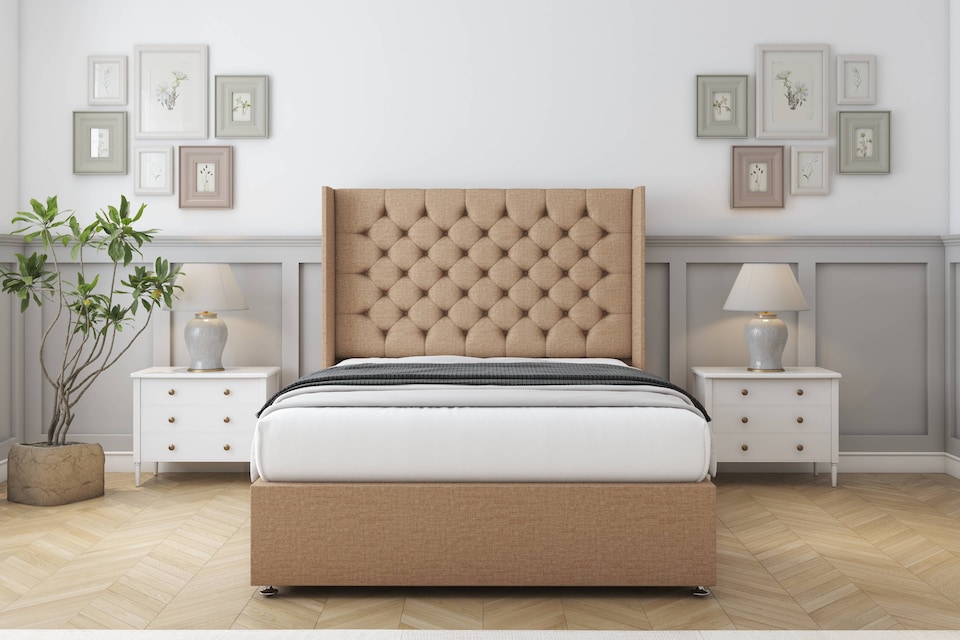 image 1 of Sloomy Dior Latte Dumfries Divan Bed With Mattress No Drawers With 54" Wingback Headboard 6' Super King | Brown | Latte | Super King | 1