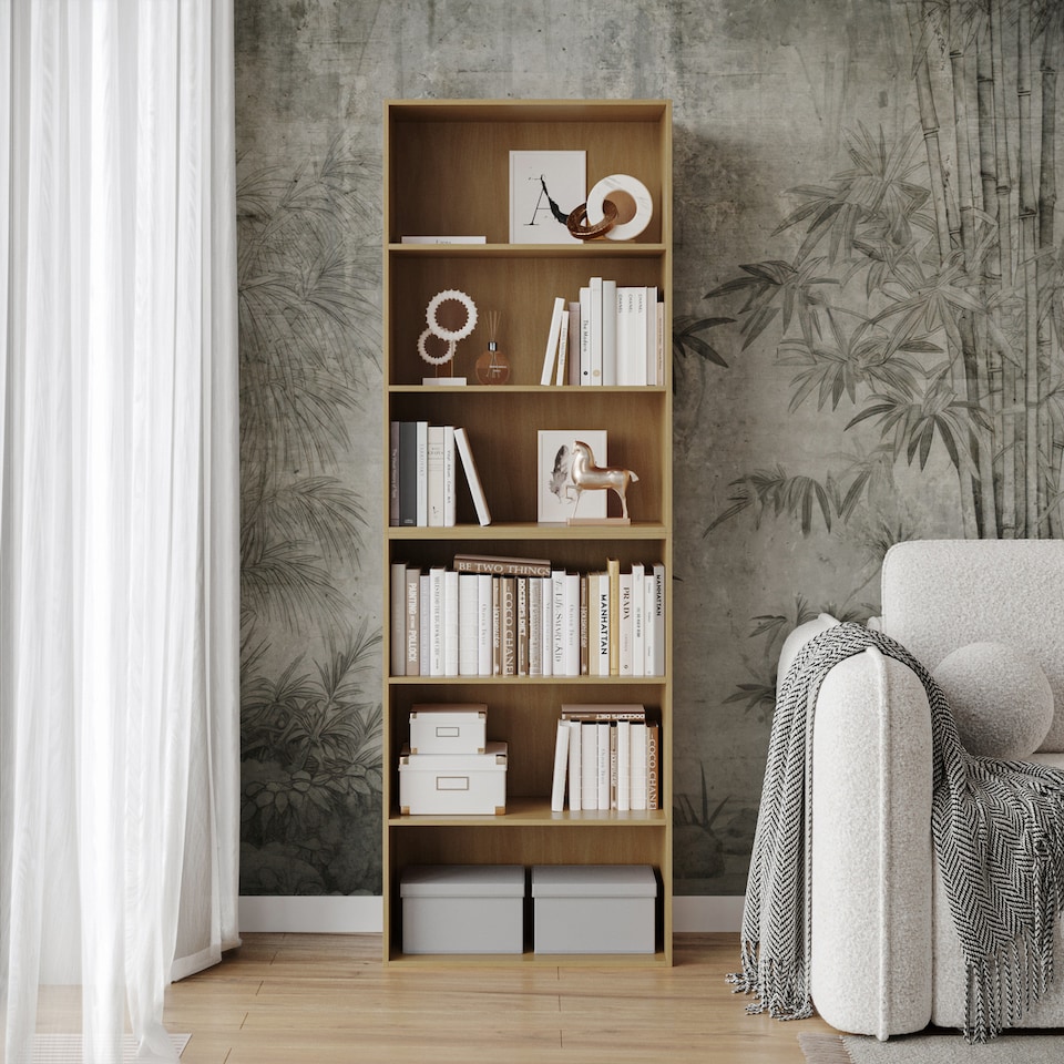 image 1 of Wide 6-Tier Bookcase | Cream | 1