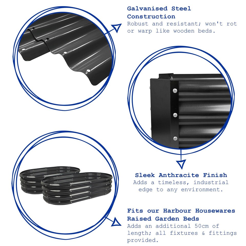 image 1 of Harbour Housewares 2pc Galvanised Steel Raised Garden Bed Extension Set - 50cm - Anthracite | Black | Anthracite