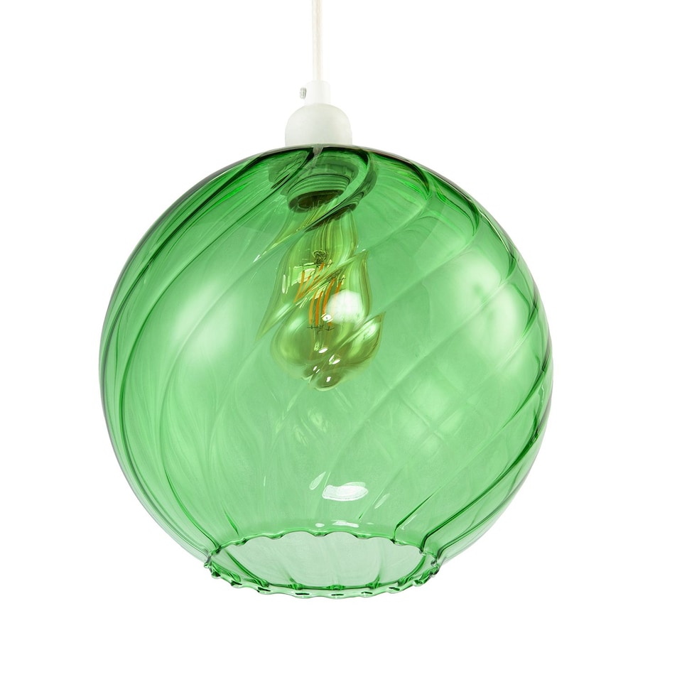 image 1 of Chic Emerald Green Circular Fluted Glass Ceiling Pendant Light Shade | Green | Emerald Green | 1