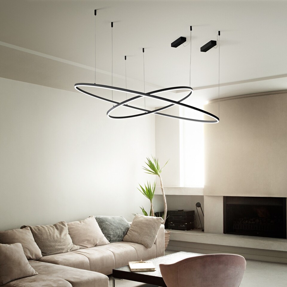 image 1 of ORACLE Slim 150cm DALI Dimmable 3000K Round Integrated LED Pendant Ceiling Light Black