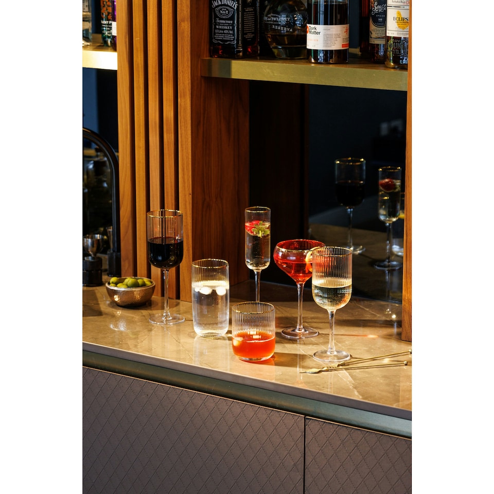image 1 of Mikasa Tumbler Glasses Set Clear Ridged Crystal 380ml Set of 4