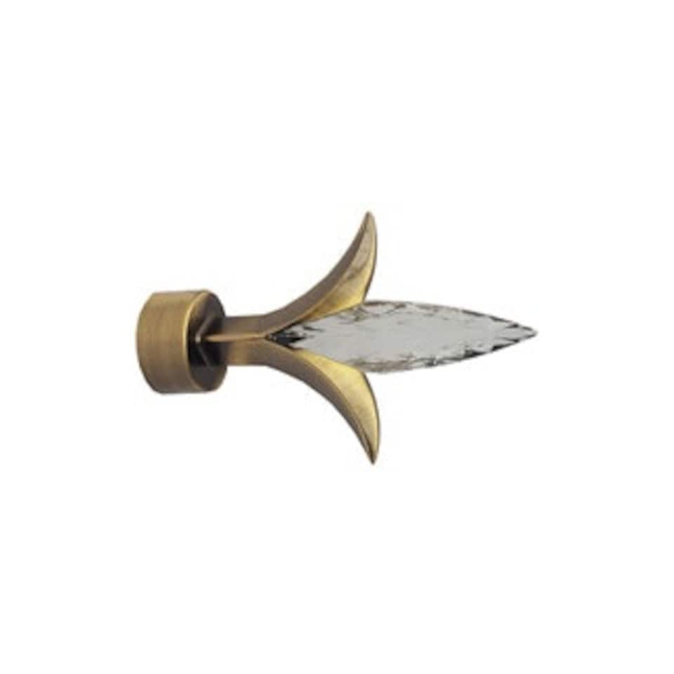 image 1 of 35mm Fixed Length Metal Curtain Pole Set Antique Brass Fleur de Lys Finial 120cm | Bronze | Bronze