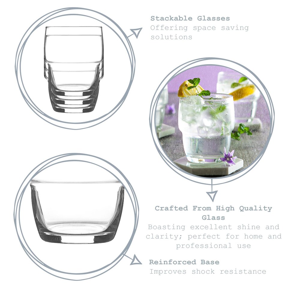 image 1 of LAV Galata Stacking Tumbler Glasses - 285ml - Clear - Pack of 6 | Clear | Clear