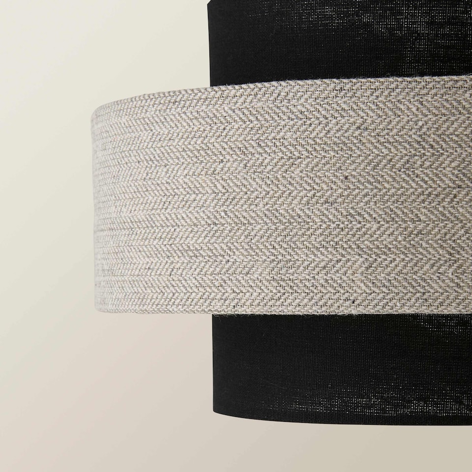 image 1 of ValueLights Weaver Pair Ceiling Pendant Light Shades Black and Grey Herringbone and Bulbs