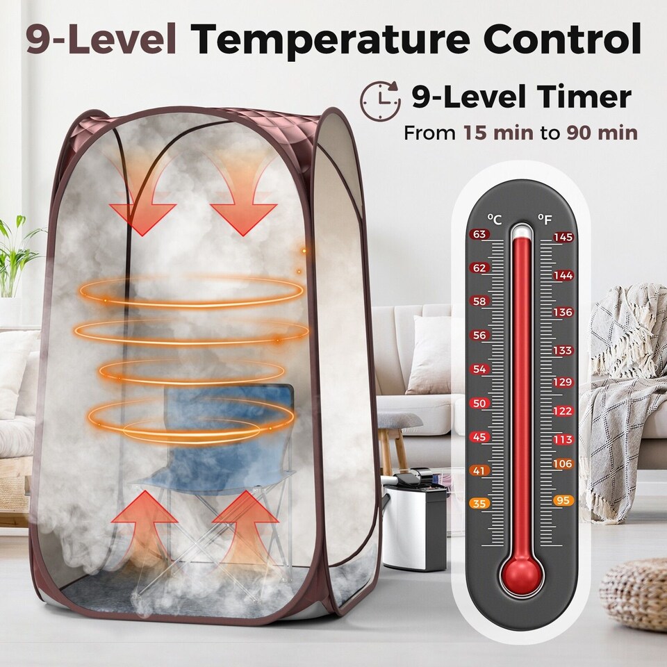 image 1 of COSTWAY Portable Home Sauna Full Body Steam Sauna Tent w/3L Steam Generator