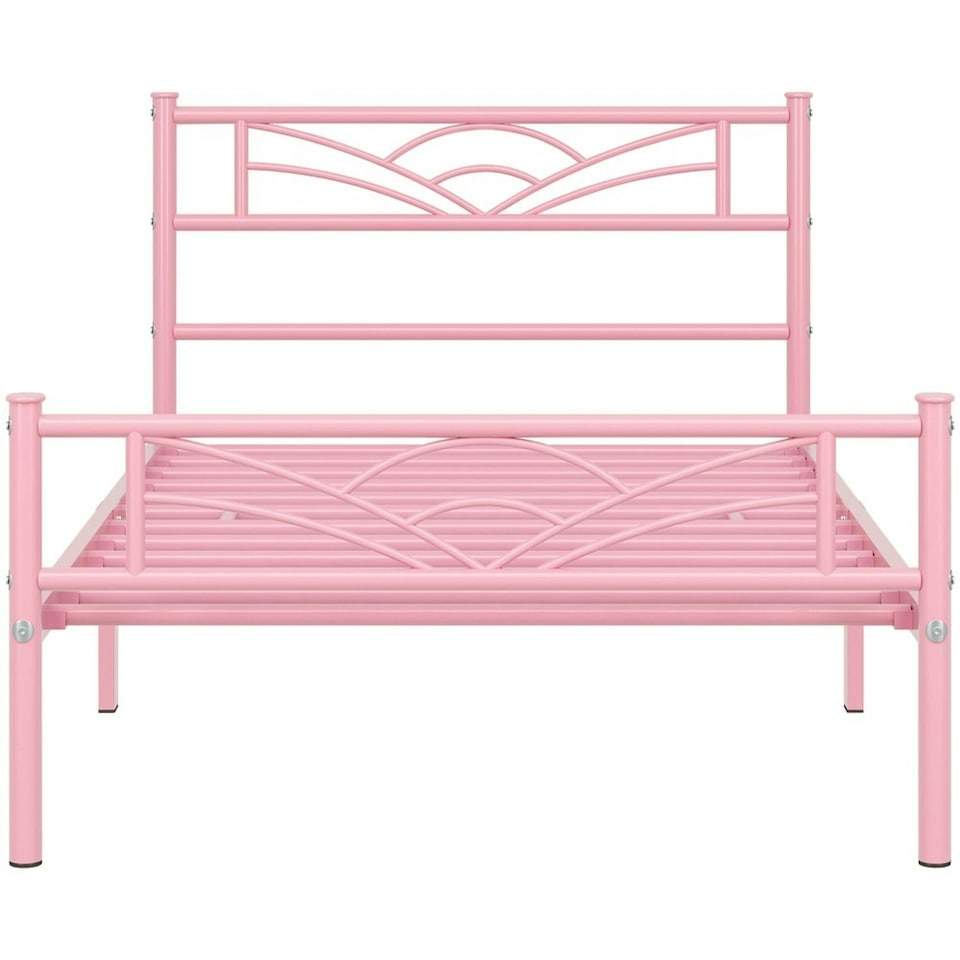 image 1 of Yaheetech Metal Platform Bed Frame with Cloud-inspired Design Headboard Pink, 3ft Single