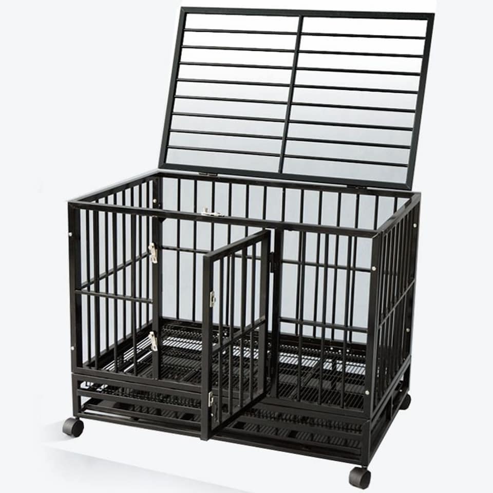 image 1 of Gr8 Home Metal Kennel Cage with Wheels and Crate Tray for Pet Dog Medium Black 92x62x75cm