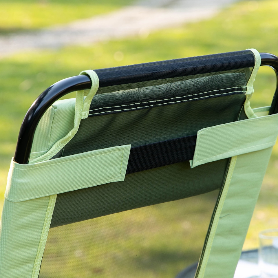 image 1 of Outsunny Garden Chairs Set of 2 Folding Camping Chair Recliners, Green | Green | Green