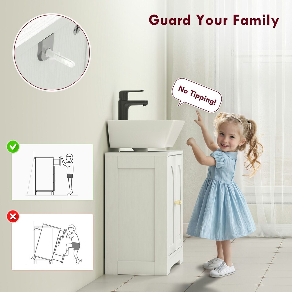 image 1 of HOMCOM Modern Under Sink Cabinet for Basin without or with Pedestal, White White | Gold-tone knobs