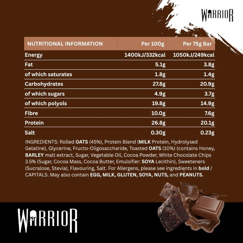 image 1 of Warrior RAW Protein Bars 12 x 75g – 20g High Protein Bar, Low Sugar High Fibre Oat Protein Flapjack – Protein Snacks, Meal Replacement Bars (Chocolate Orange)