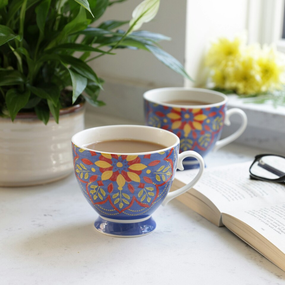 image 1 of KitchenCraft China Moroccan Blue Footed Mug Multi