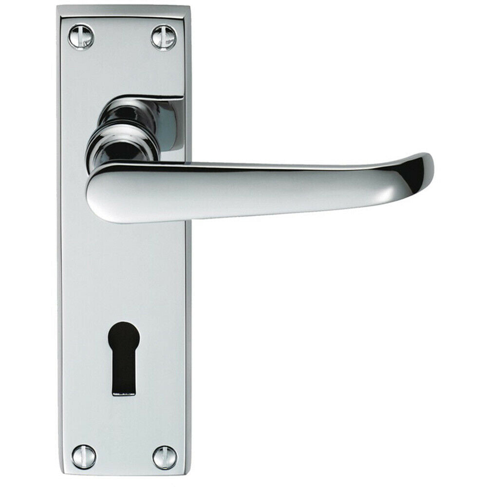 Loops PAIR Straight Victorian Handle on Lock Backplate 150 x 42mm Polished Chrome