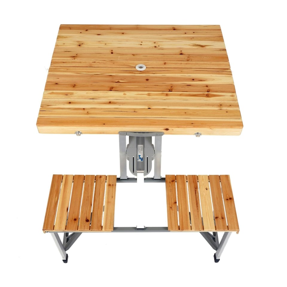 image 1 of Oypla Portable Wooden Folding Outdoor Picnic Table and Bench Set 4 Seats Brown