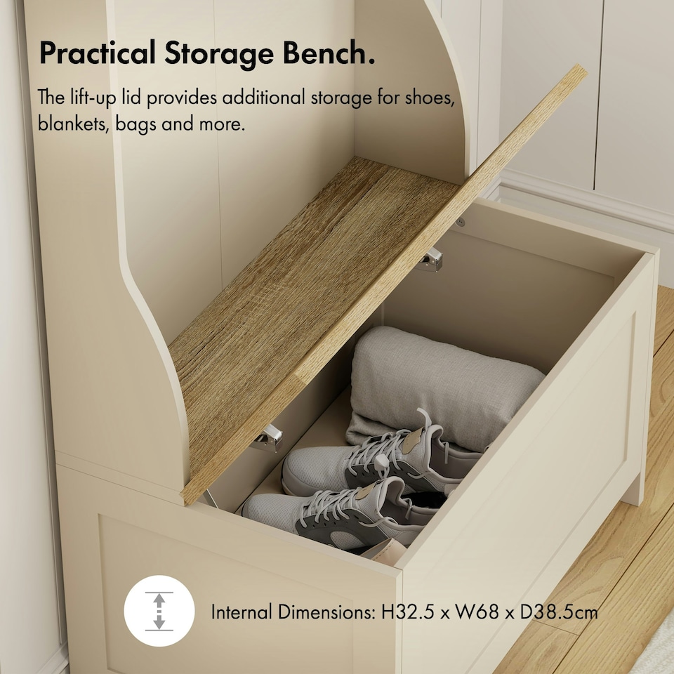 image 1 of VonHaus Hallway Unit Coat Stand with Shoe Storage Bench Cream | One Size