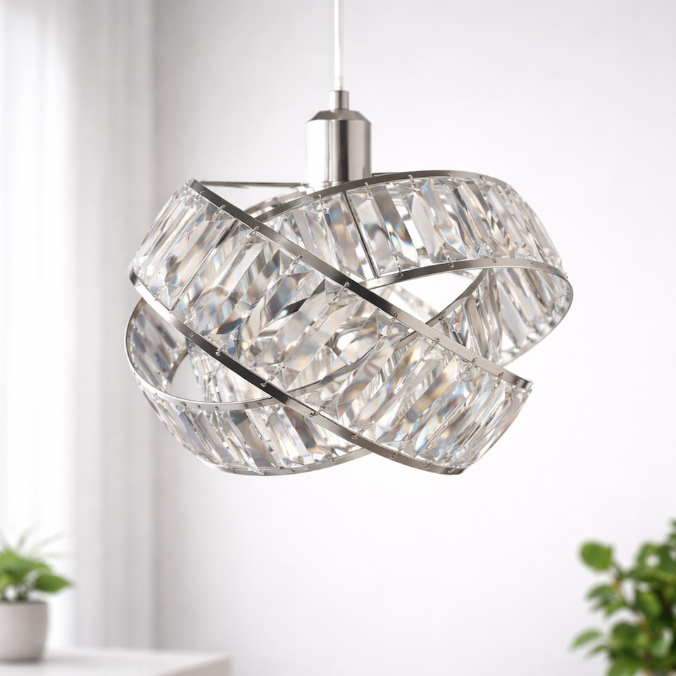 image 1 of VOLTICO 3 Tier Crystal Ceiling Light Shade Grey | Modern Interlocking Ring Pendant Lampshade E27