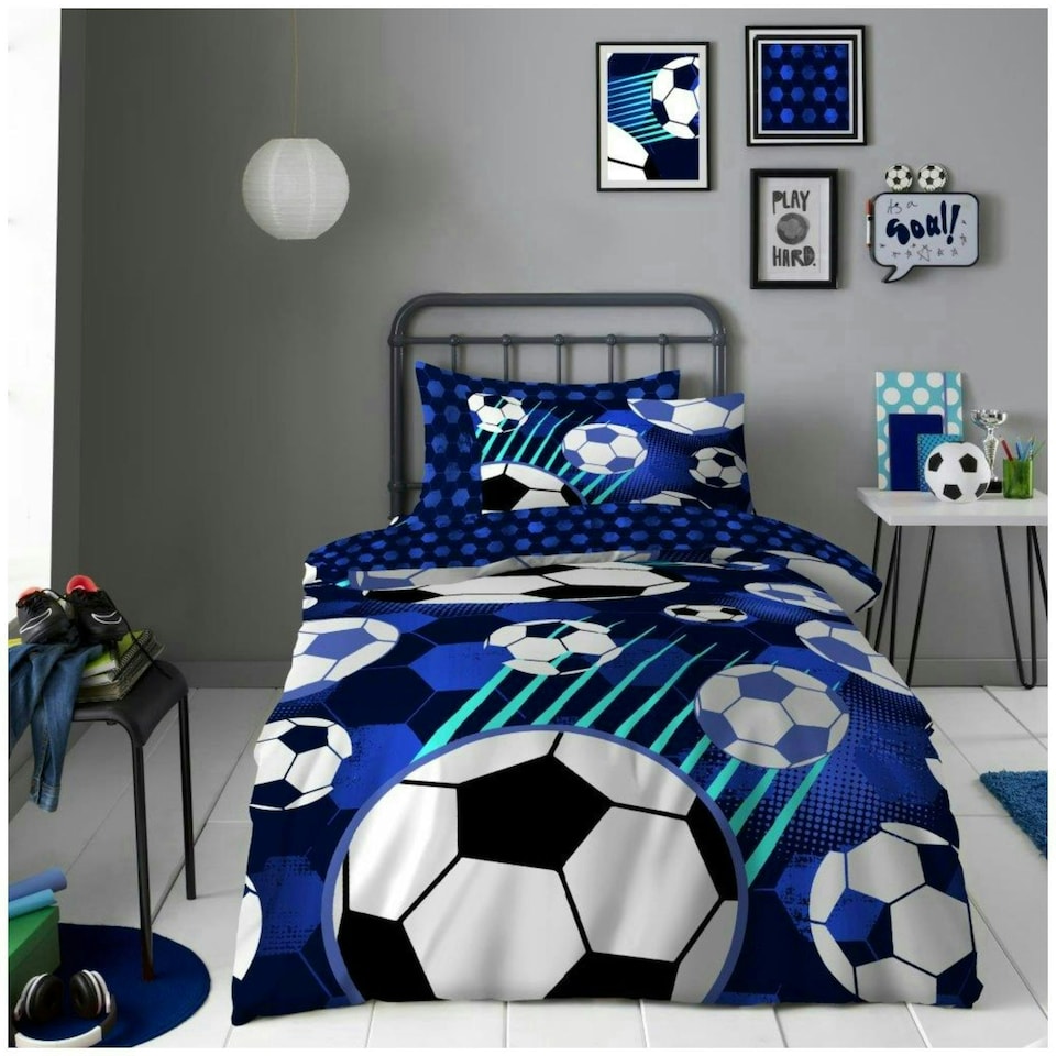image 1 of VELVETIO Kids Football Fun Duvet Cover Set Printed Beddings Blue | Single