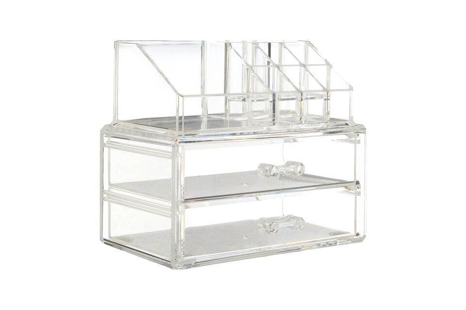 image 1 of Clear 9 Pc Cosmetics Organiser With 2 Drawers | Clear