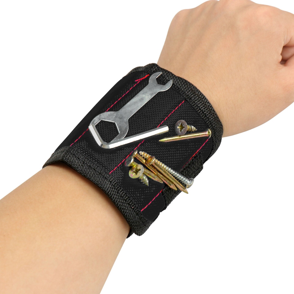 image 1 of Magnetic Wristband Tool Holder with Strong Magnets Adjustable DIY Tool Belt for Holding Screws Nails Nuts Washers Drill Bits