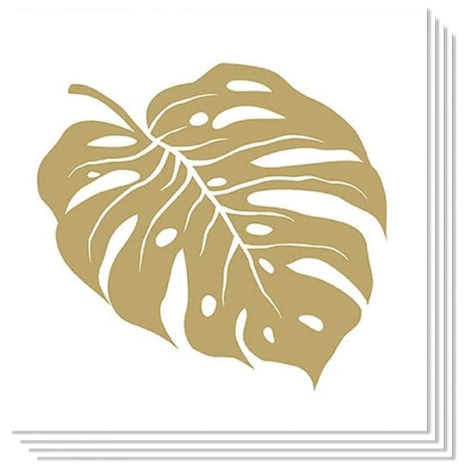 Gold Monstera Premium Decoupage Luncheon Napkins 3 Ply 33cm - Pack of 20