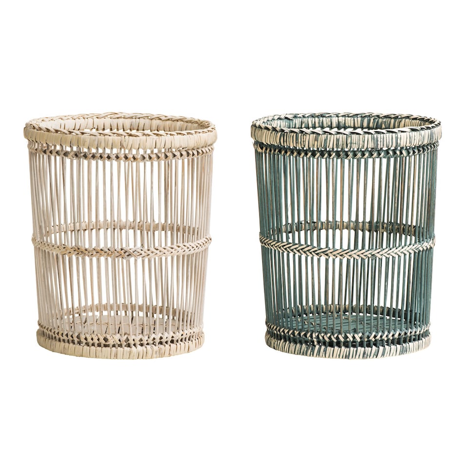 image 1 of Ezell  Rattan and Bamboo Grey Washed Waste Paper Bin