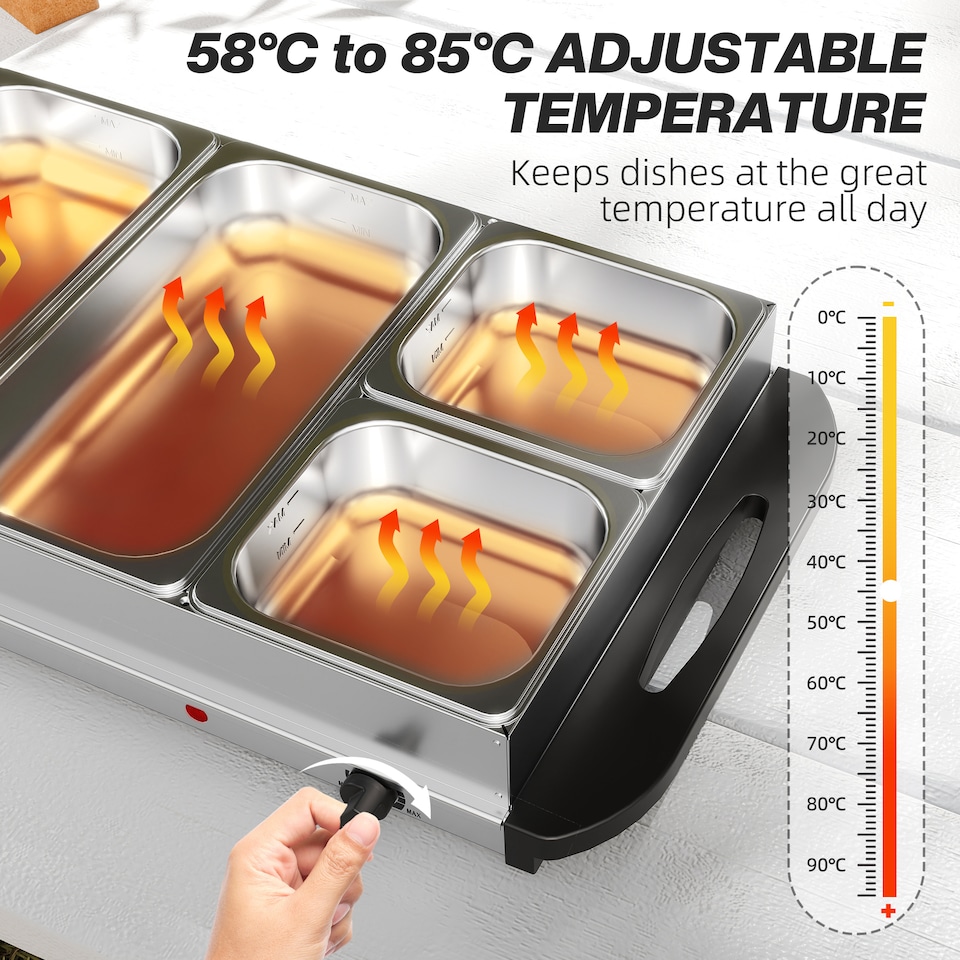 image 1 of HOMCOM Electric Food Warmer 5 Tray, 9.2L Buffet Server with Lids, Silver | Silver | Silver Tone