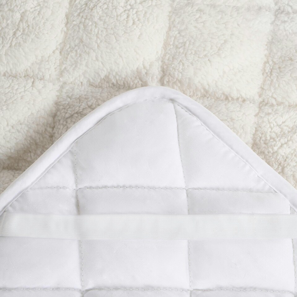 image 1 of OHS Teddy Fleece Quilted Soft Topper Mattress Protector, Single - Cream