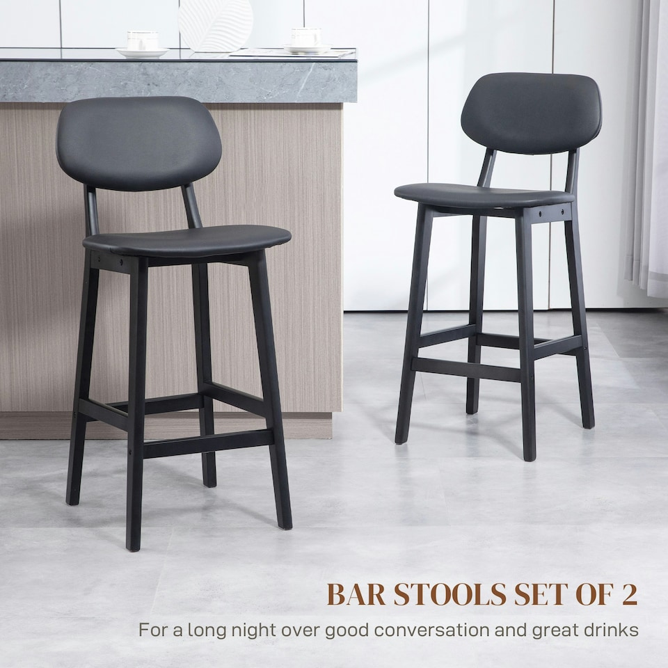 image 1 of HOMCOM Breakfast Bar stools Set of 2 with PU Leather Cover, Wood Legs