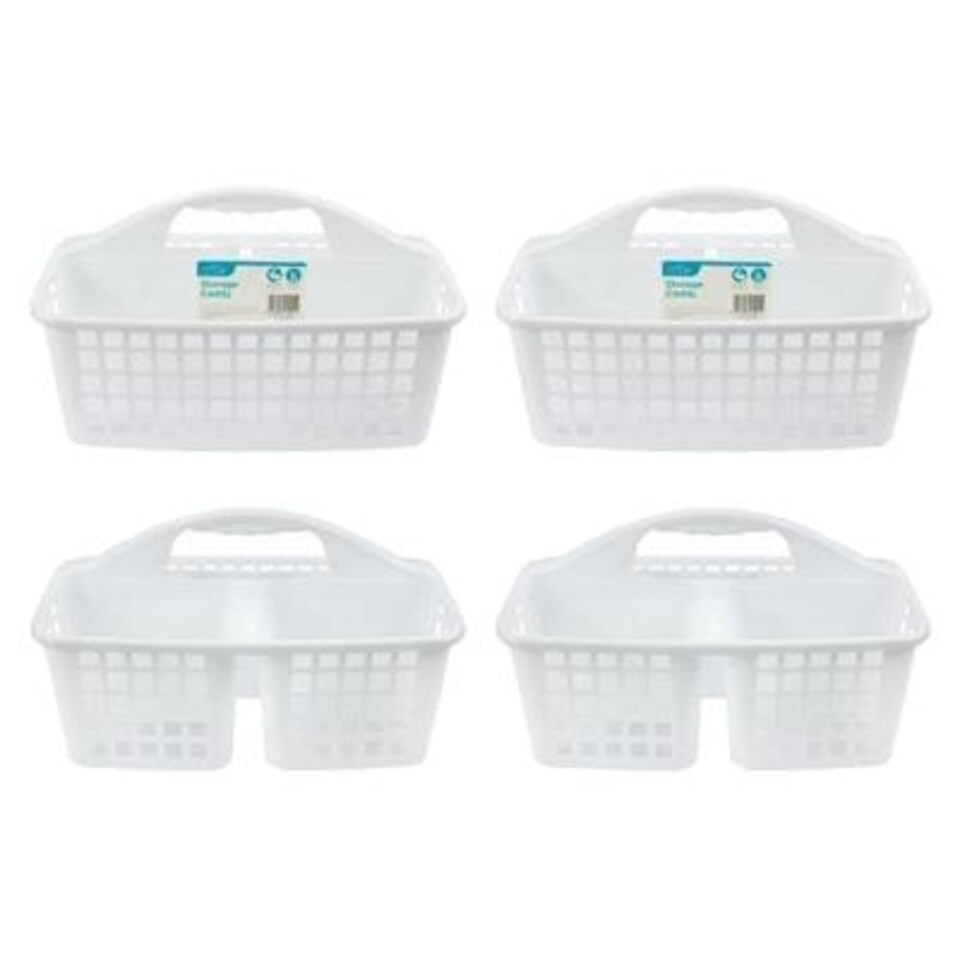 Ashley Plastic Stackable Storage Caddies - 32cm x 23cm x 18.5cm - White - Pack of 4