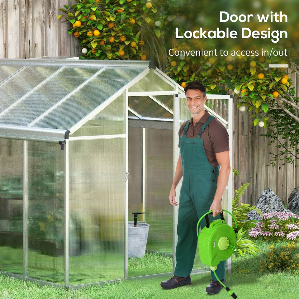 image 1 of Outsunny 10x6ft Aluminium Greenhouse with/ Door Window Galvanised Base PC Panel | Clear