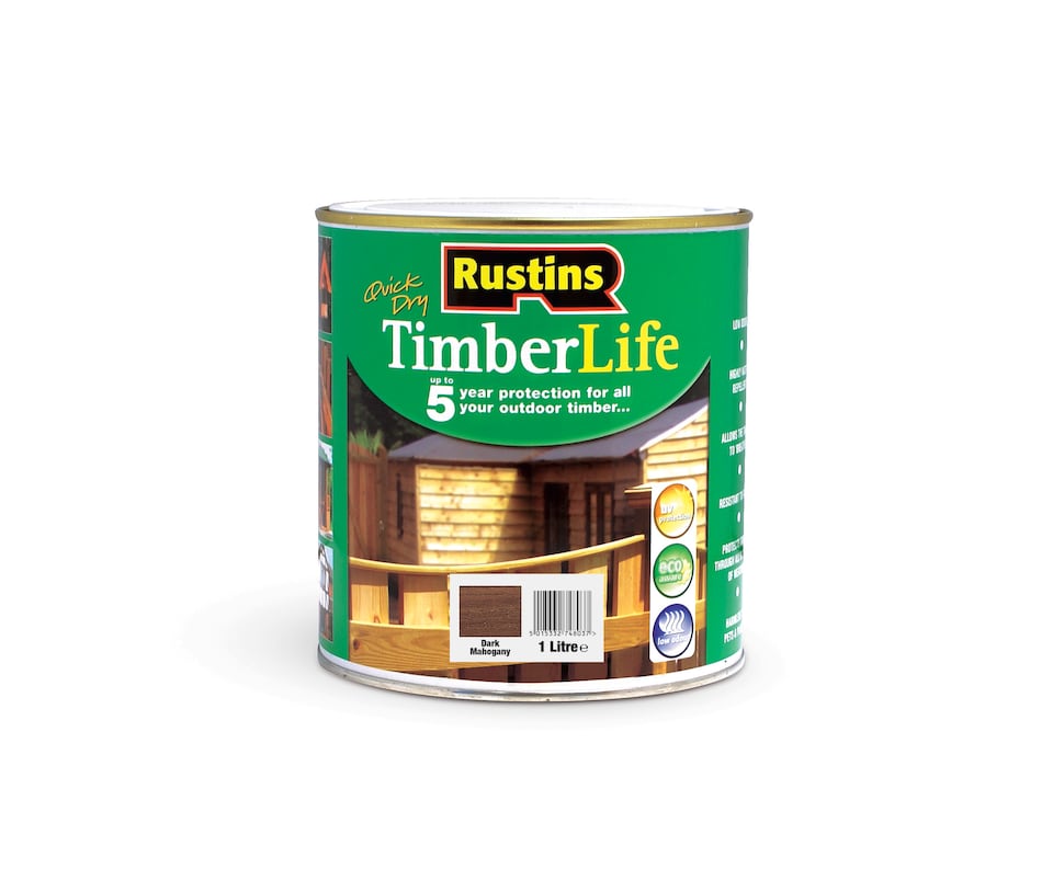 image 1 of Rustins Quick Dry Timberlife Dark Mahogany 1L 5 Year Protection for Timber Sheds & Fences | Brown | 1