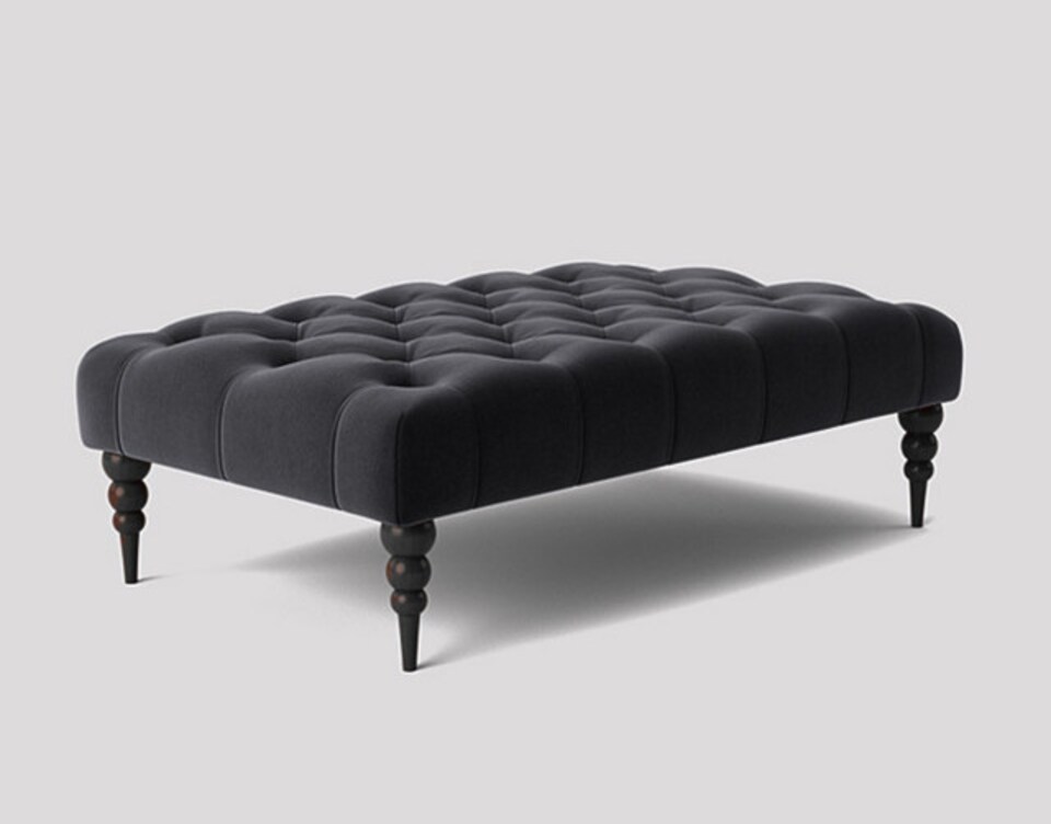 image 1 of Alyana 120cm Rectangle Ottoman Bench with Wooden Legs- Black Plush Velvet Chesterfield Upholstered Footstool