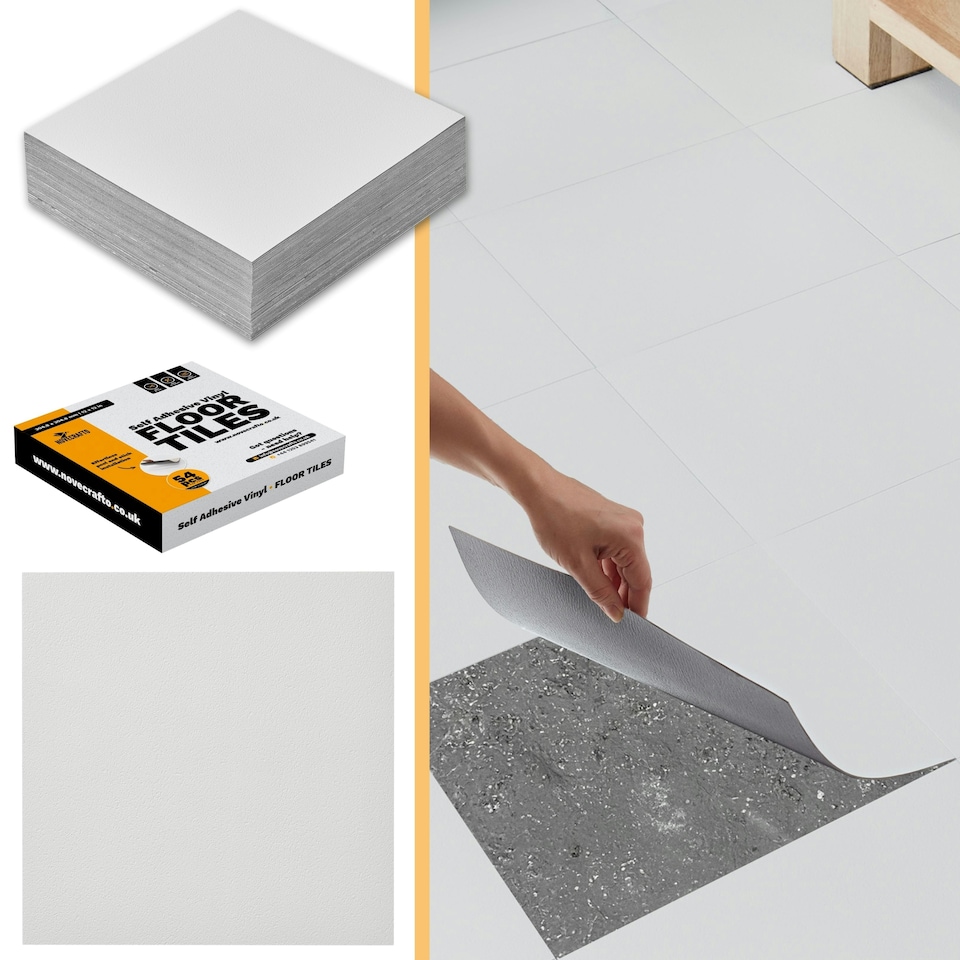 image 1 of NOVECRAFTO Vinyl Floor Tile – Self Adhesive 12x12 in – White Checkerboard – Peel & Stick for Kitchen, Bathroom & Living Room – Waterproof & Easy DIY White | 2.79 sqm