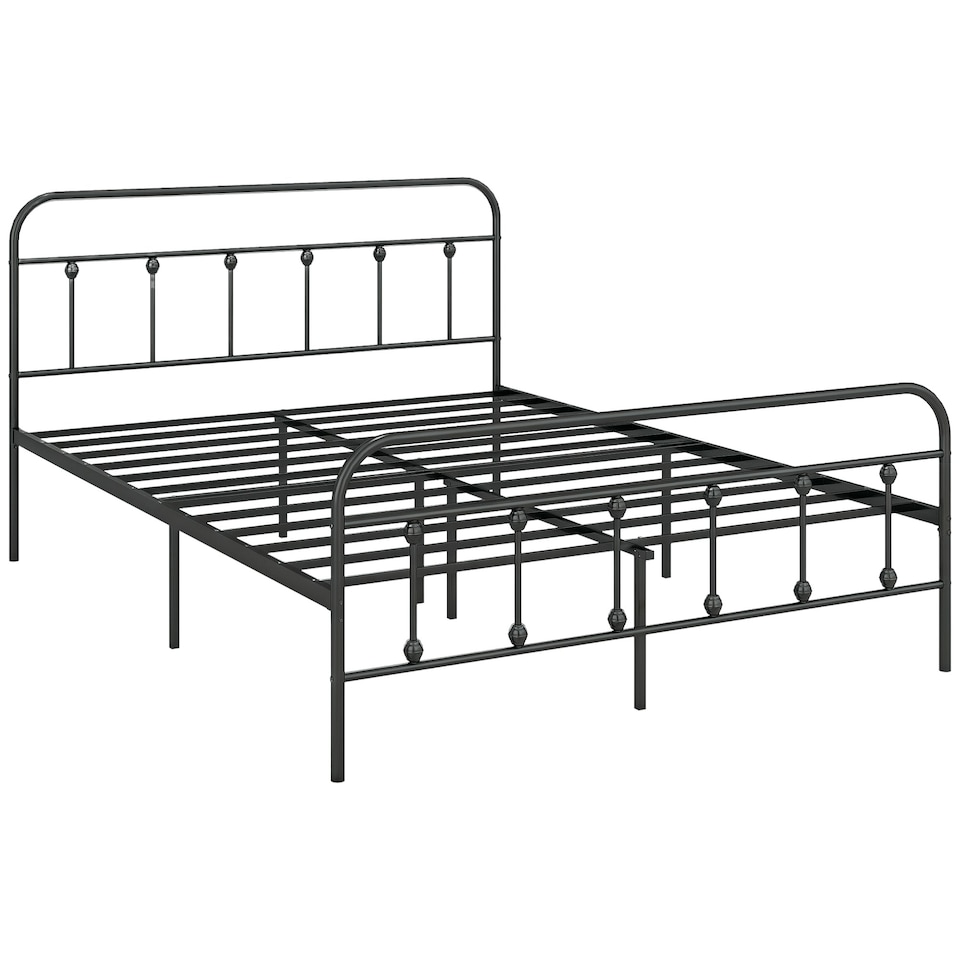 image 1 of HOMCOM 5ft Metal King Platform Bed Frame w/ Underbed Storage Headboard Black