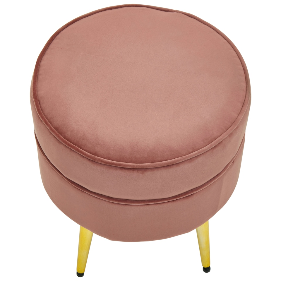 image 1 of Interiors by Premier Pink Velvet Round Footstool, Ottoman Small Footstool with Soft Upholstery, Velvet Pouffe for Home