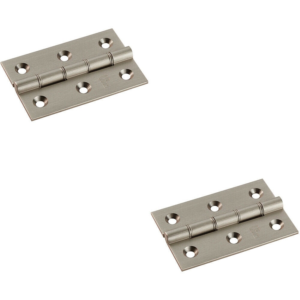 Loops 2x PAIR 76 x 50 x 2.5mm Brass Washered Butt Hinge Satin Nickel Internal Door in Metallics