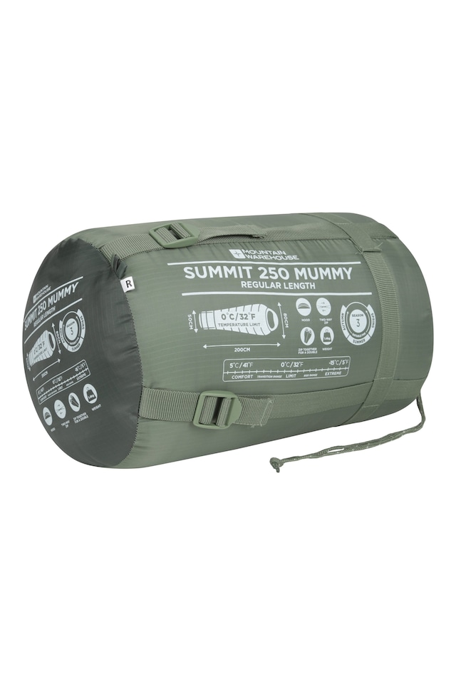 image 1 of Mountain Warehouse Summit 250 Mummy Sleeping Bag Insulated 3 Season Camping Hiking Bed