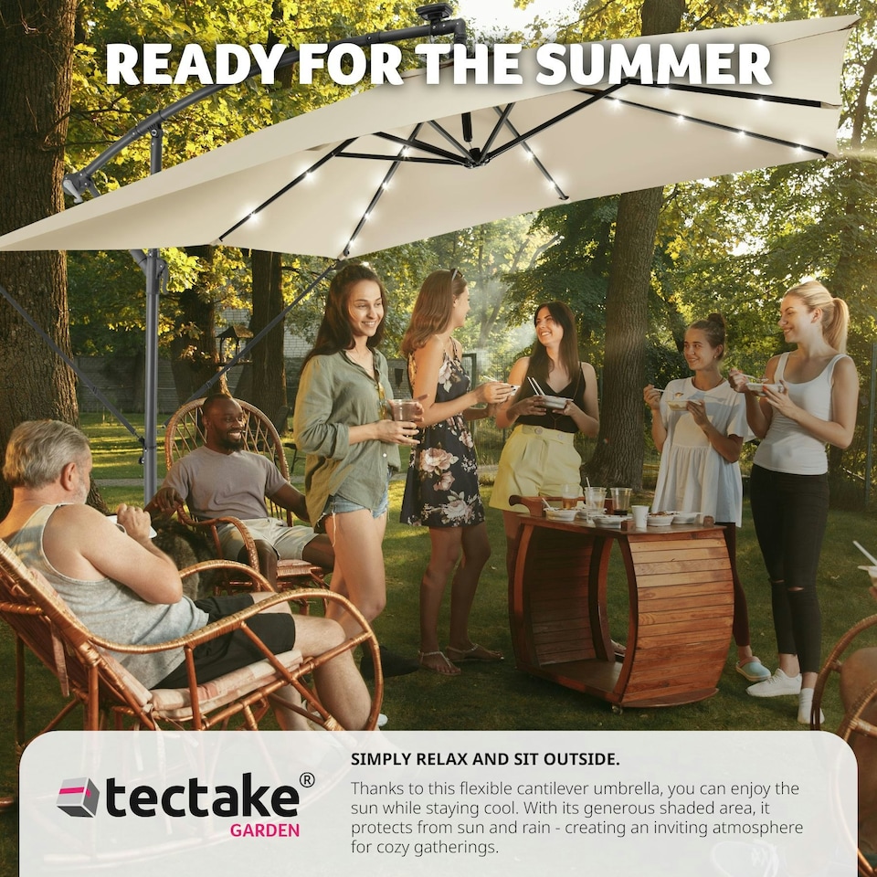 image 1 of Parasol Sunna - 250 x 250 cm with LED solar lighting, with protective cover Cream | Beige