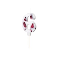 White with Flower Petals Number 6 Shaped Candle 8cm
