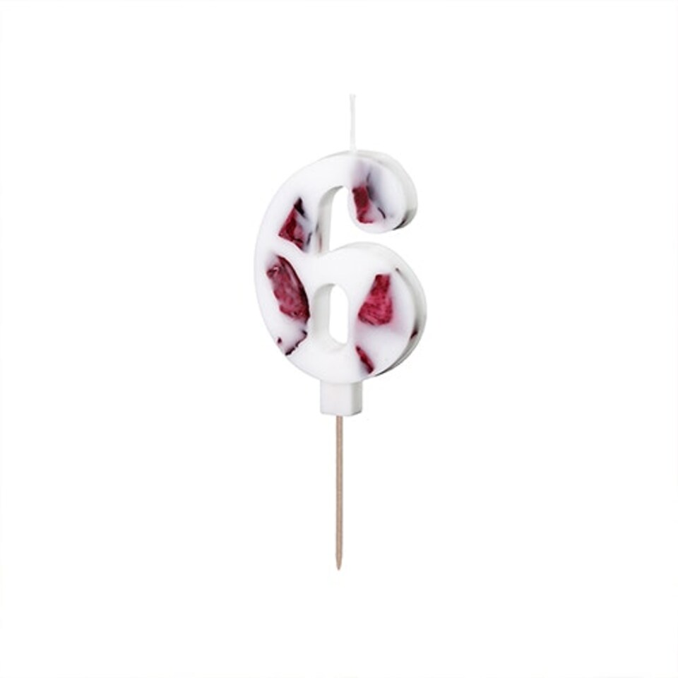 White with Flower Petals Number 6 Shaped Candle 8cm