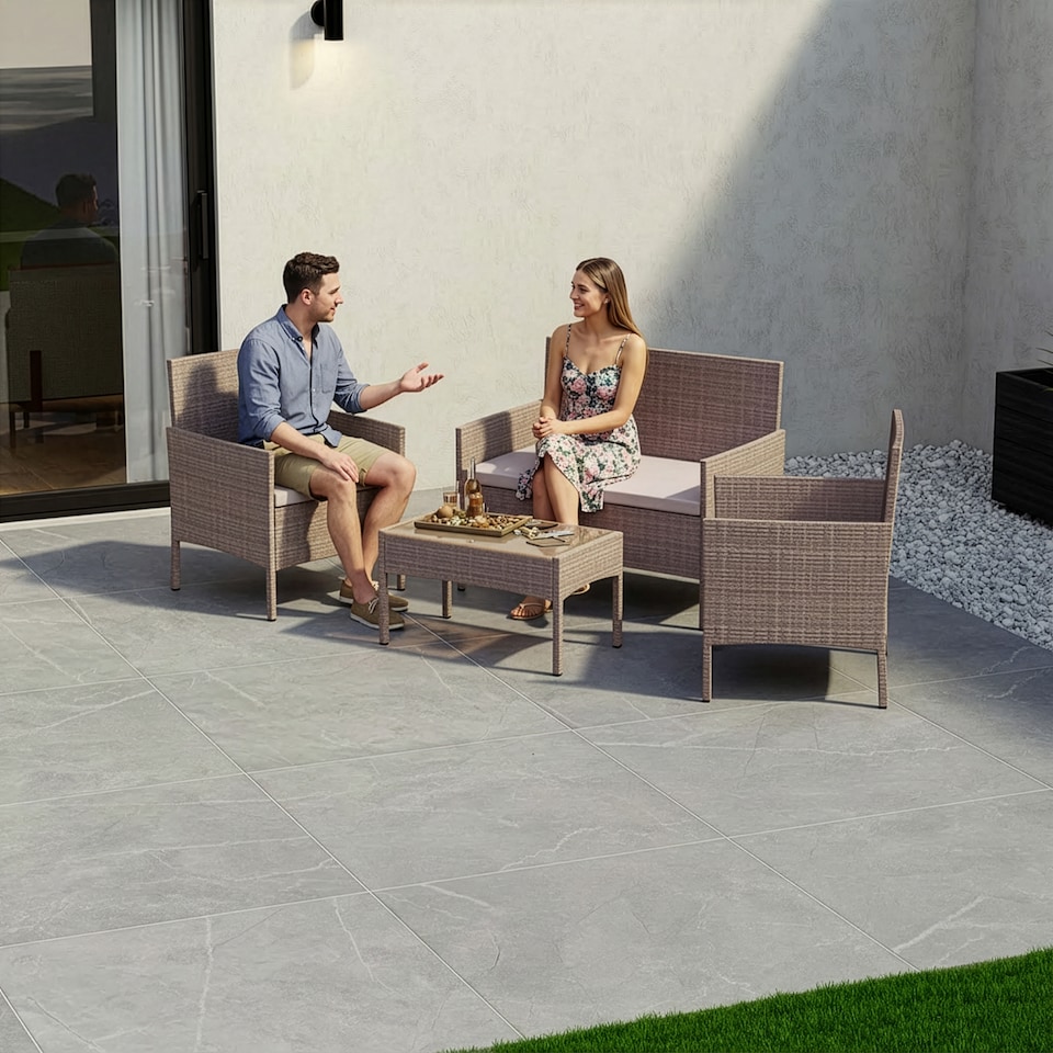 image 1 of Garden Vida Kendal 4 Seater Rattan Set Chair Sofa Coffee Table Outdoor Garden Furniture, Natural