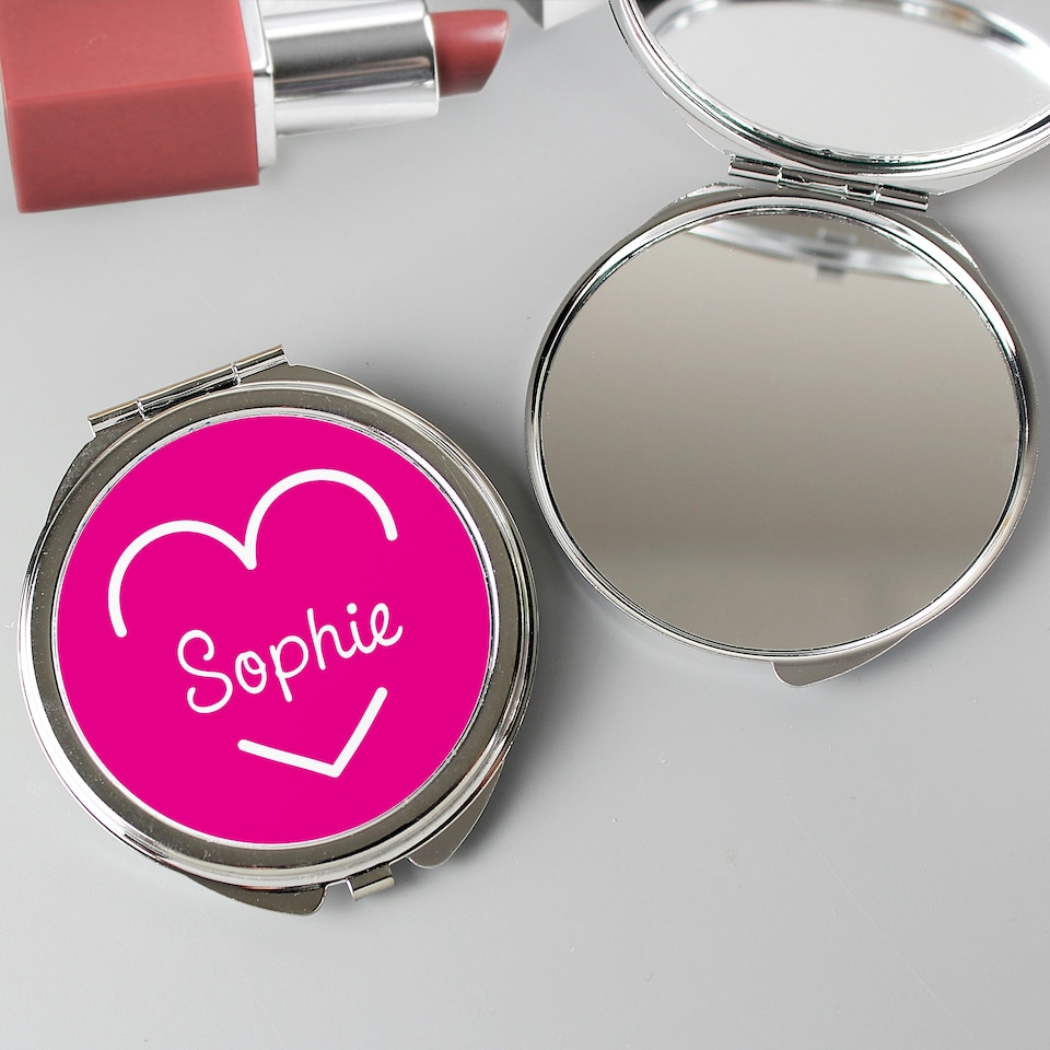 image 1 of Personalised Pink Name Compact Mirror Silver