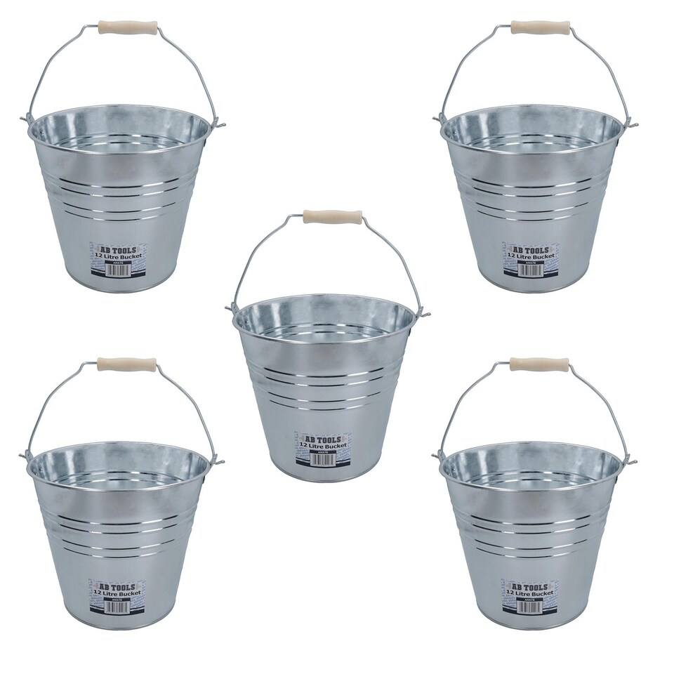 image 1 of 12L Galvanised Steel Metal Bucket Pail Water Coal Greenhouse Garden Plant 5PK
