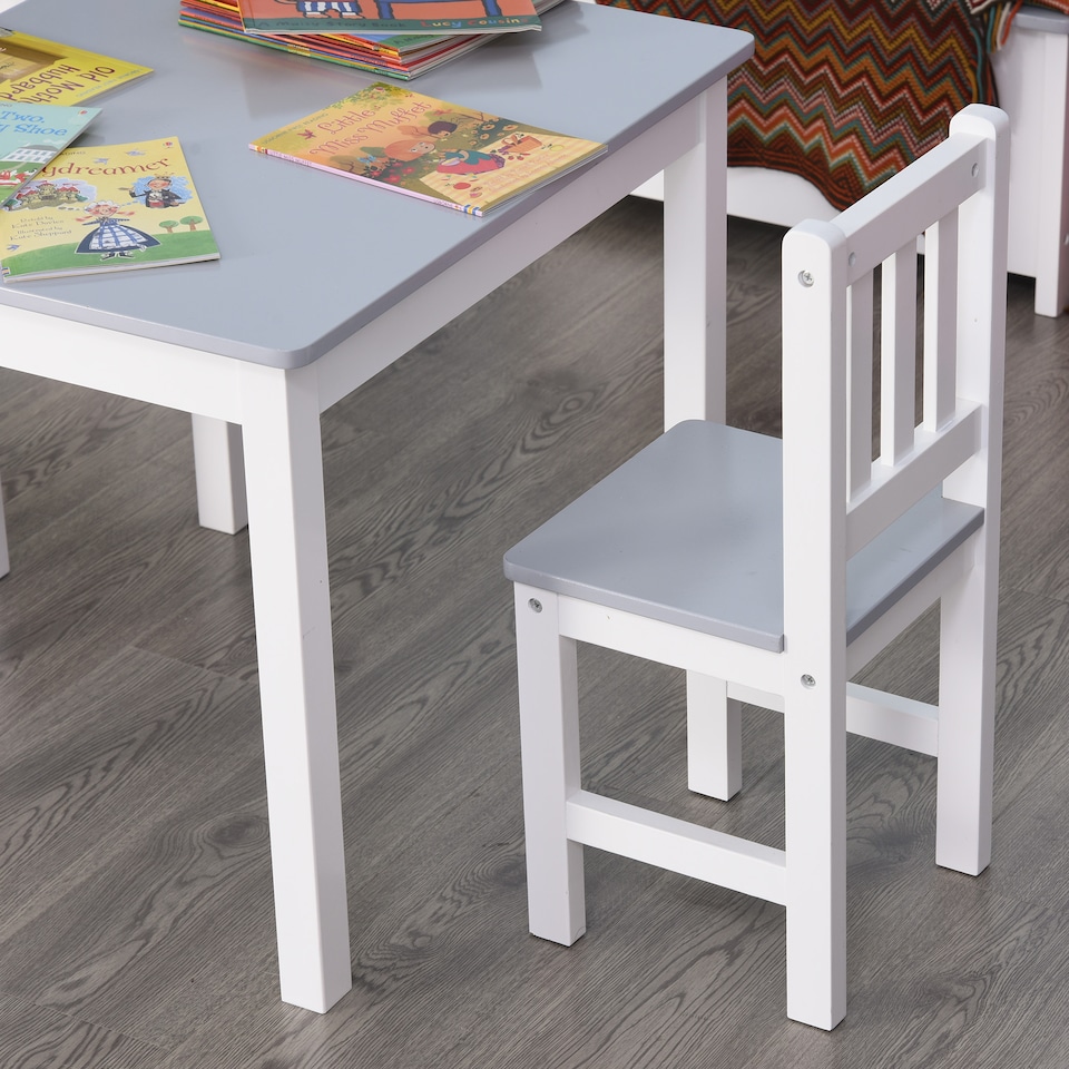 image 1 of HOMCOM Kids Table and 2 Chairs Set 3 Pieces Toddler Multi-usage Desk Indoor | Grey