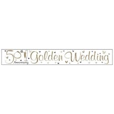 Simon Elvin Golden Wedding Anniversary Foil Banner (6 Pack) - White/Gold/Black - 2.5m