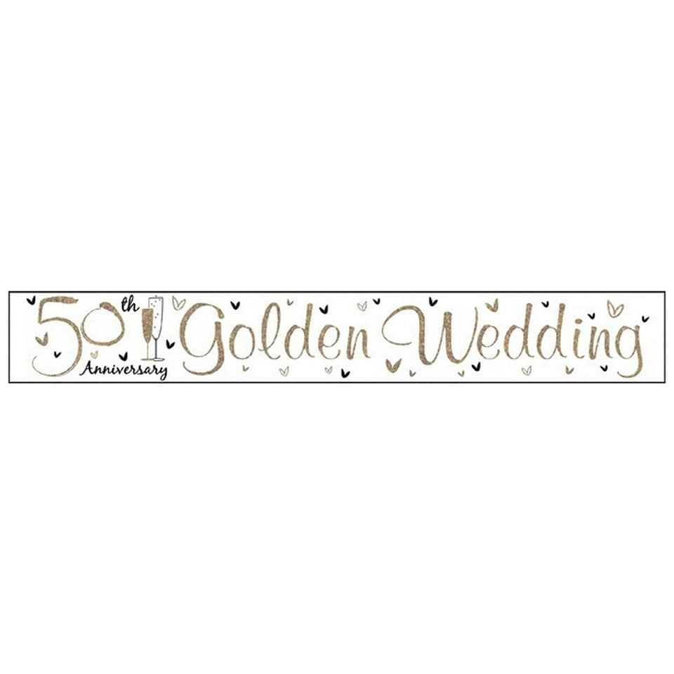 Simon Elvin Golden Wedding Anniversary Foil Banner (6 Pack) - White/Gold/Black - 2.5m