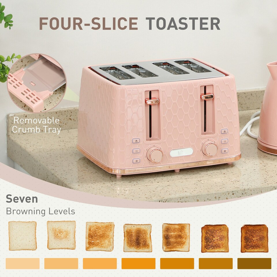 image 1 of HOMCOM 1.7L Kettle and Toaster Set with Defrost Reheat and Crumb Tray,UK Otter thermostat