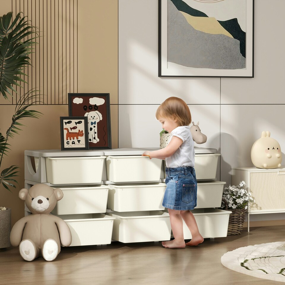 image 1 of HOMCOM Kids Storage Units with Drawers 3 Tier Chest Dresser Tower Cream | 113 x 37 x 56.5 cm