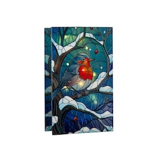 21cm Battery Operated Light up Stained Glass Christmas Decoration with Robin Scene & Warm White LEDs